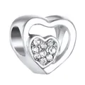 Silver double heart charm with sparkling crystals for DIY charm bracelet jewelry - Heart in Heart