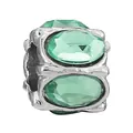 Silver cylinder charm bead with faceted green crystals for DIY bracelet jewelry - Oval Green Gemstone Cylinder Style (13)