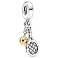 Silver tennis racket and golden ball charm bead for DIY bracelets jewelry - Tennis Theme Pendant (12)