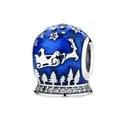 Christmas Santa on Sleigh blue enamel bead with white zircons for DIY charm bracelets - Blue Snow Night (12)