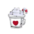 Silver coffee mug charm with red enamel hearts and candy cane for DIY bracelets - Winter Hot Drink (8)
