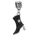 Chic black enamel boot charm with silver scroll patterns and zircon for DIY bracelets - Fashion Black Boots Pendant