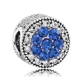 Silver bead charm with blue central crystal and white zircon pavé setting - Pavé Blue and White Rhinestone Round Style (36)