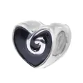 Silver heart charm with black enamel and spiral pattern for DIY bracelets - Heart Spiral Enamel Style