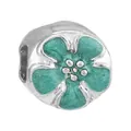 Silver bead charm featuring a green enamel flower design for DIY charm bracelets - Green Enamel Five-Petal Flower (32)