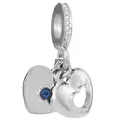 Silver double heart bead charm with dark blue crystal and pavé rhinestones for bracelets - Double Heart Dark Blue Pendant Style (44)