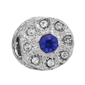 Silver bead charm with faceted deep blue gemstone and white crystal halo for bracelets - Dark Blue Main Stone Disc Style (37)