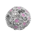 Silver镂空 charm with pink enamel stars and clear cubic zirconia for DIY bracelets - Pink Hollow Planet Bead (30)