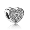 Funkelndes Herz-Charm mit Zirkonia-Steinen für DIY Modulare Armbänder aus Silber - 4-Voll-Strass-Herz-Perle / Silber