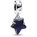 Silver bead charm featuring a navy blue glitter star pendant for DIY jewelry - Dark Blue Starry Sky Stars