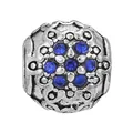 Silver bead charm with vintage floral engraving and seven inlaid blue crystals - Vintage Spherical Seven-Stone Blue Style (35)