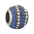 Macro shot of silver bead charm with blue and clear pavé crystals for DIY bracelets - Wave Pattern Blue White Rhinestone Style (9)
