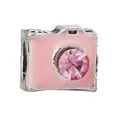 Silver camera charm bead with pink enamel and sparkling zircon for DIY charm bracelets - Pink Camera Style (36)