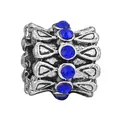 Vintage silver bead charm with five blue rhinestones and relief water drop patterns - Vintage Teardrop Pattern Blue Style (29)