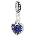 Silver heart charm for bracelets featuring micro-pave set dark blue crystals and beads - Pavé Heart Dark Blue Pendant Style (25)