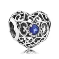 Heart-shaped hollow silver charm with blue gemstone for DIY charm bracelets - Hollow Heart Blue Main Stone Style (19)