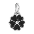 Silver alloy flower charm with black enamel and clear zircon stone for DIY jewelry - Black Flower Zirconia Ring Pendant