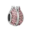 Pink crystal tulip flower charm bead for DIY bracelets in silver-toned alloy base - Pink Pave Tulip Flower Bead (#42)