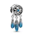 Blue enamel dreamcatcher charm with feathers for DIY charm bracelets and jewelry - Blue Dreamcatcher Pendant (#12)