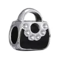 DIY handbag charm in black enamel and silver metal with sparkling rhinestones - Handbag Rhinestone Inlaid Style