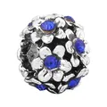 Silver bead charm with floral patterns and blue crystals for DIY charm bracelets - Spherical Floral Dark Blue Style (17)