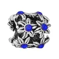 Vintage floral large hole charm with blue crystal inlay for DIY charm bracelets - Antique Silver Five-Petal Flower Blue Style (18)
