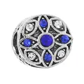 Retro silver bead charm with blue and white crystals in a snowflake floral pattern - Vintage Six-Petal Flower Blue White Style (11)