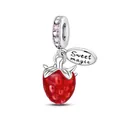 S925 Silber Erdbeere Charm mit Emaille, Kristallen und Sweet Magic Gravur für Armband - Himbeere Sweet Magic Anhänger (PAC1637)