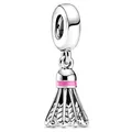 Charm volant de badminton en argent avec émail rose pour bracelet de bijoux - Style de Badminton