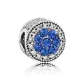 Blue gemstone flower charm bead with white zircon pavé setting in silver alloy finish - Dark Blue Floral Cluster Pavé Bead (#28) / Blue Crystal Silver