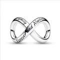 Infinity Mobius loop bead with Family Forever and Always engraving for bracelets - Silver