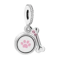 Dettaglio di ciondoli in lega d'argento con impronta di zampa e osso con strass rosa - Osso di Zampa Rosa (Zirconia Rosa)
