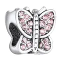 Silver butterfly charm with pink sparkling crystals for DIY beaded bracelets and jewelry - Pink Rhinestone Butterfly