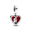 Silver heart charm with red enamel, sparkling zircon halo, and a central keyhole design - Red Heart Lock Style (6127635311956)