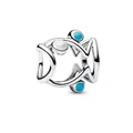 Silver alloy bead charm with white pearl and sky blue enamel for DIY bracelets - Sky Blue Wave Artificial Pearl Style (6127635311948)