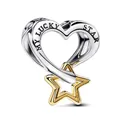 Silver and gold heart charm with MY LUCKY STAR engraving and golden star pendant - Lucky Star Heart Engraved Style (6127635311949)