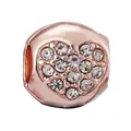 Rose gold heart charm bead with sparkling cubic zirconia pavé for DIY bracelets - Heart Groove Pave Clear Zirconia (45)