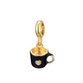 Exquisite black enamel coffee cup charm with gold heart detail for DIY bracelets - Black Gold Heart Coffee Cup Style