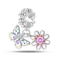 Silver alloy charm featuring colorful enamel butterfly and daisy flower pendant - Butterfly Love Flower Pendant (PAC904)