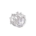Detailed macro view of silver crescent moon charm with iridescent gemstone and small crystals - Organic Texture Crescent Style (1)