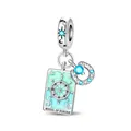Silver Tarot Wheel of Fortune charm with crescent moon and sparkling blue zircons - Tarot Wheel of Fortune Style