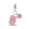 S925 silver tarot strength charm with pink enamel, star-moon ring and sun pendant - Tarot Strength Style
