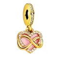 Goldenes Herz-Charm mit rosa Inlay, Unendlichkeitssymbol und funkelndem Zirkonia-Besatz - Herz-Unendlichkeit-Stil