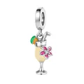 Tropischer Cocktailglas-Anhänger mit Emaille-Schirm und rosa Blume für DIY-Armbänder - Tropischer Cocktail-Stil