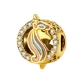 Goldener Einhorn-Anhänger mit bunter Emaille und funkelndem Kristallbesatz - Einhorn Stil