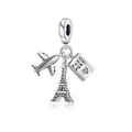 Silver travel-themed charm with Eiffel Tower, airplane, and passport for DIY bracelets - Travel Tower Plane Passport Combo
