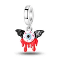 Silver bat wing eyeball charm with red liquid drop for DIY bracelets and jewelry - Bat Eye Style