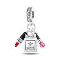 Silver makeup theme charms featuring red lipstick perfume bottle and pink cosmetic brush - Lipstick Perfume Makeup Brush (5910654601776)