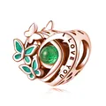 Rose gold heart charm with green stone, butterflies and I LOVE YOU engraving - Butterfly Heart Style