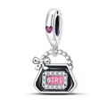 Silver handbag charm with black enamel, pink heart gem and GIRL engraving on white background - GIRL Handbag (5910654601773)